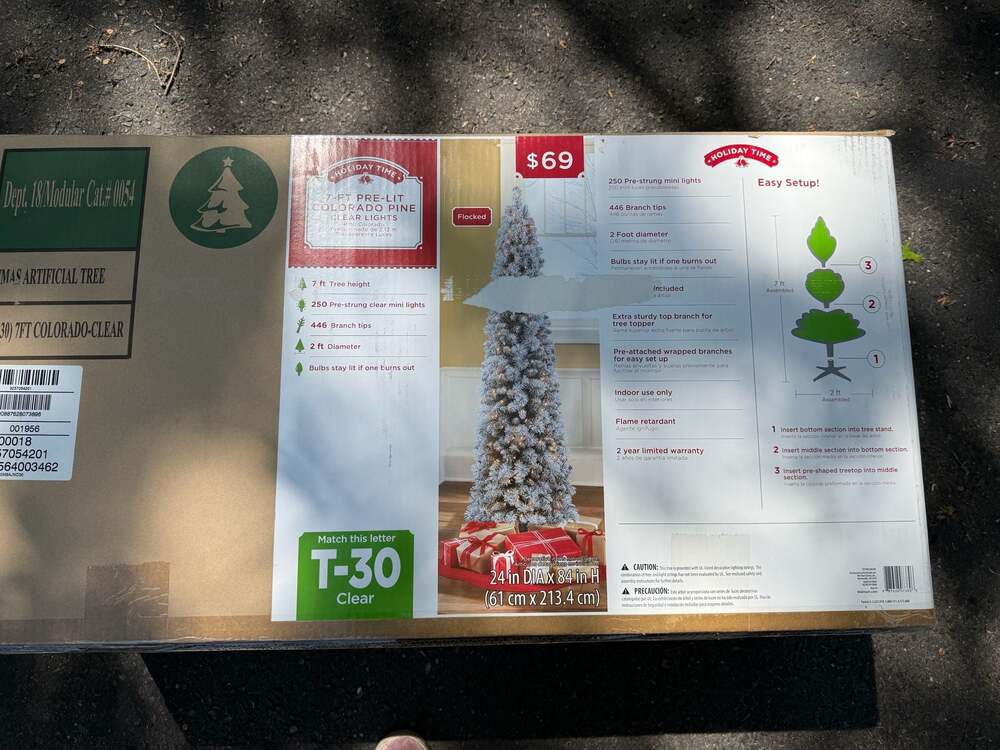 Holiday Time 7ft Pre-Lit Flocked Colorado Pine Artificial Christmas Tree with Cl